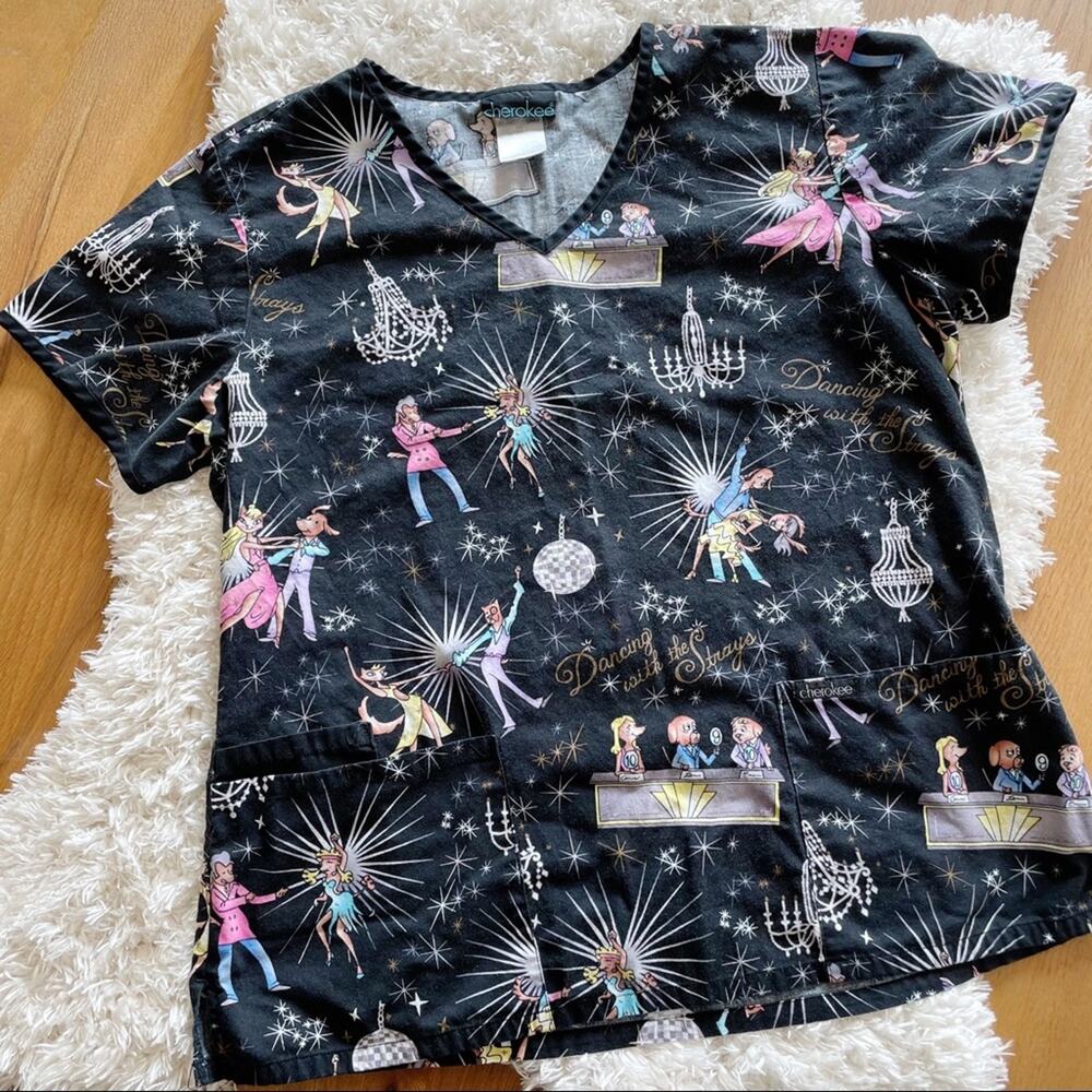 Cherokee Dancing With the strays Scrub Top Uniform shirt womens size medium M
